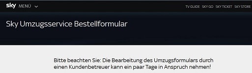 Sky Umzugsservice Bestellformular