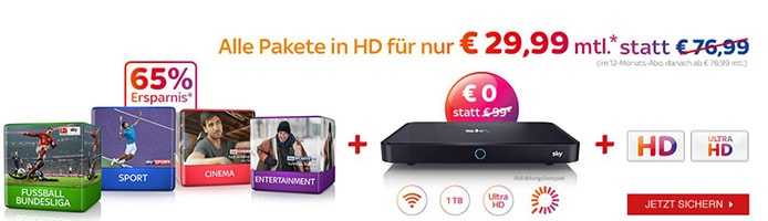 Alle Sky Pakete in HD für nur 29,99 €