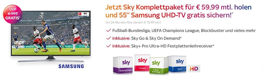 Sky Komplett Angebot inkl. 55″ Samsung UHD-TV gratis