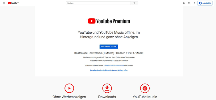 Youtube Premium 1 Monat kostenlos testen, danach 11,99 € mtl. 