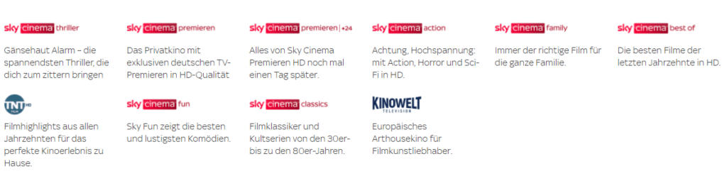 Sky Cinema Paket Senderliste