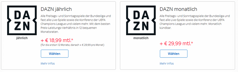 DAZN Preise über Sky.de