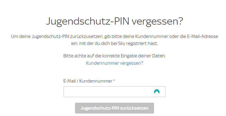 Sky Jugendschutz PIN zurücksetzen