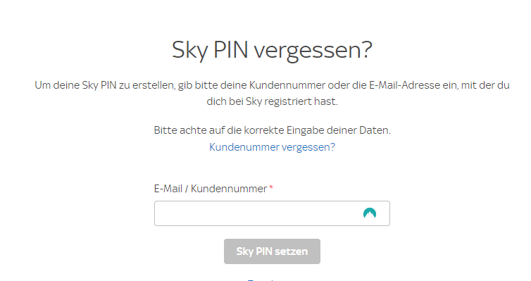 Die Sky PIN kannst Du online zurücksetzen lassen