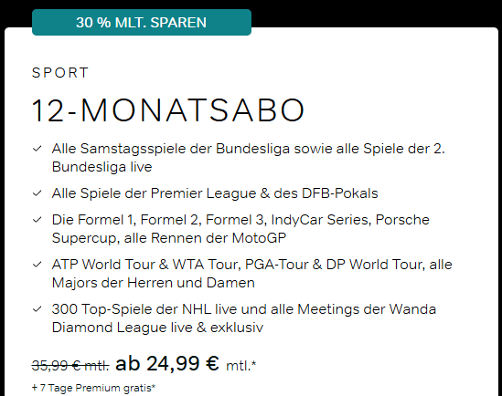 WOW Live-Sport (12 Monatsabo) für 24,99 € (30% sparen)